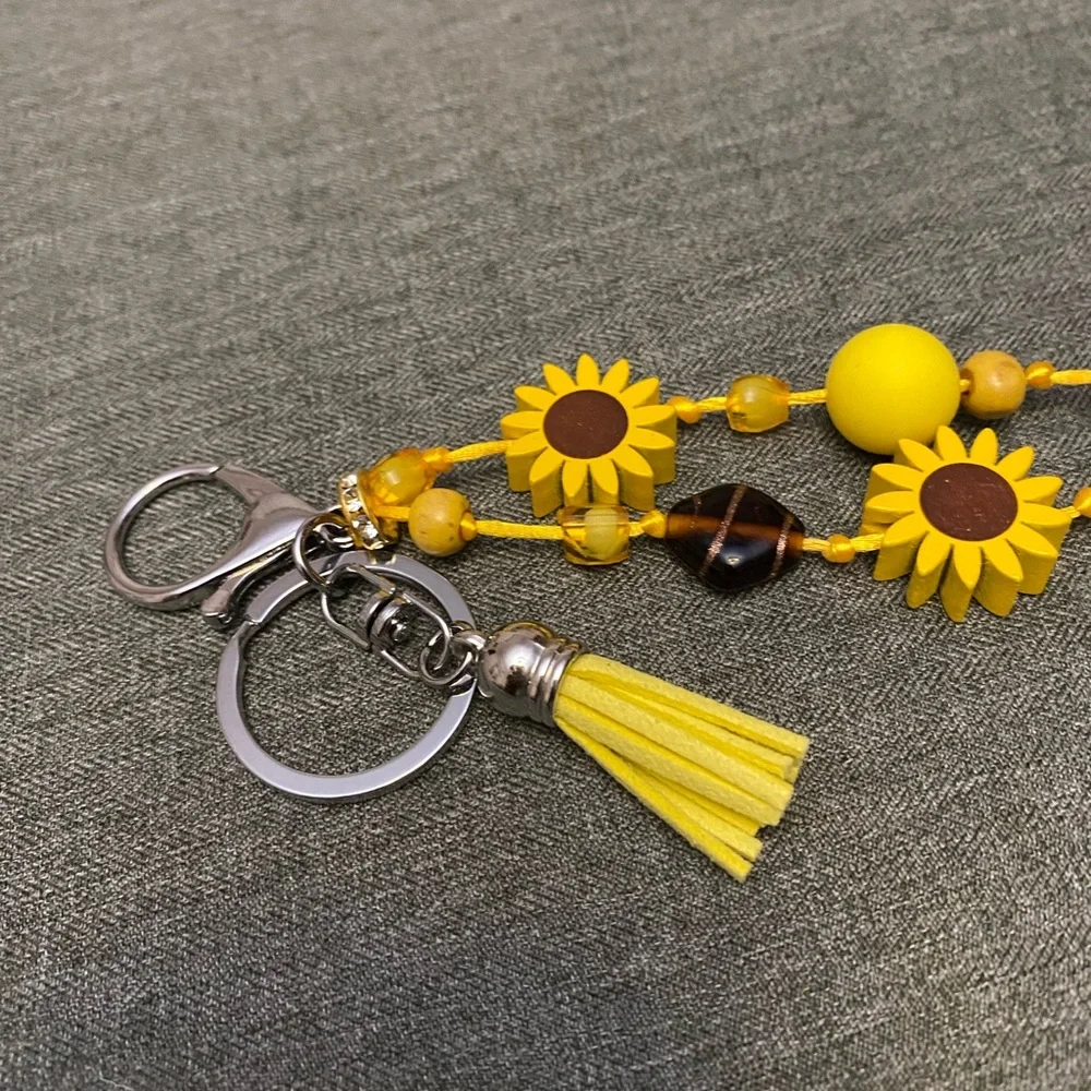 Yellow Sunflower Bead Keychain Charm - Women's Accessories